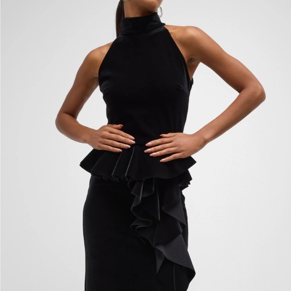 NEW NWT Chiara Boni La Petite Robe Ablah Sleeveless Velvet Peplum Gown Black - Picture 3 of 15